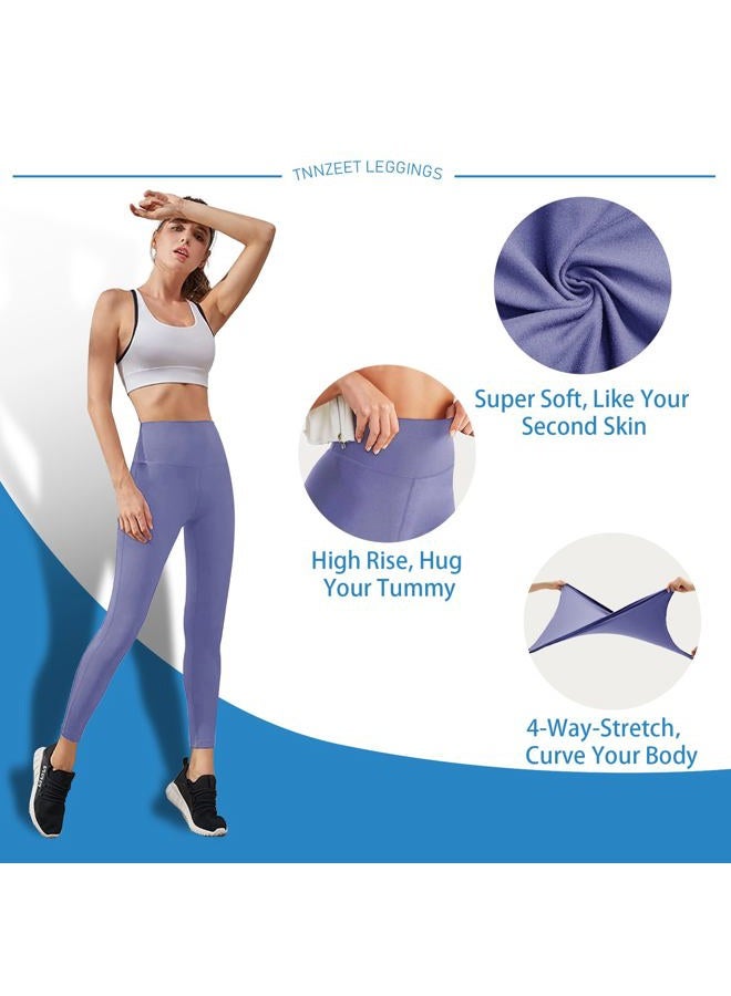 TNNZEET High Waisted Leggings for Women - No See Through Tummy Control Cycling Workout Yoga Pants with Pockets Reg & Plus, Blue-purple, L-XL - Image 3
