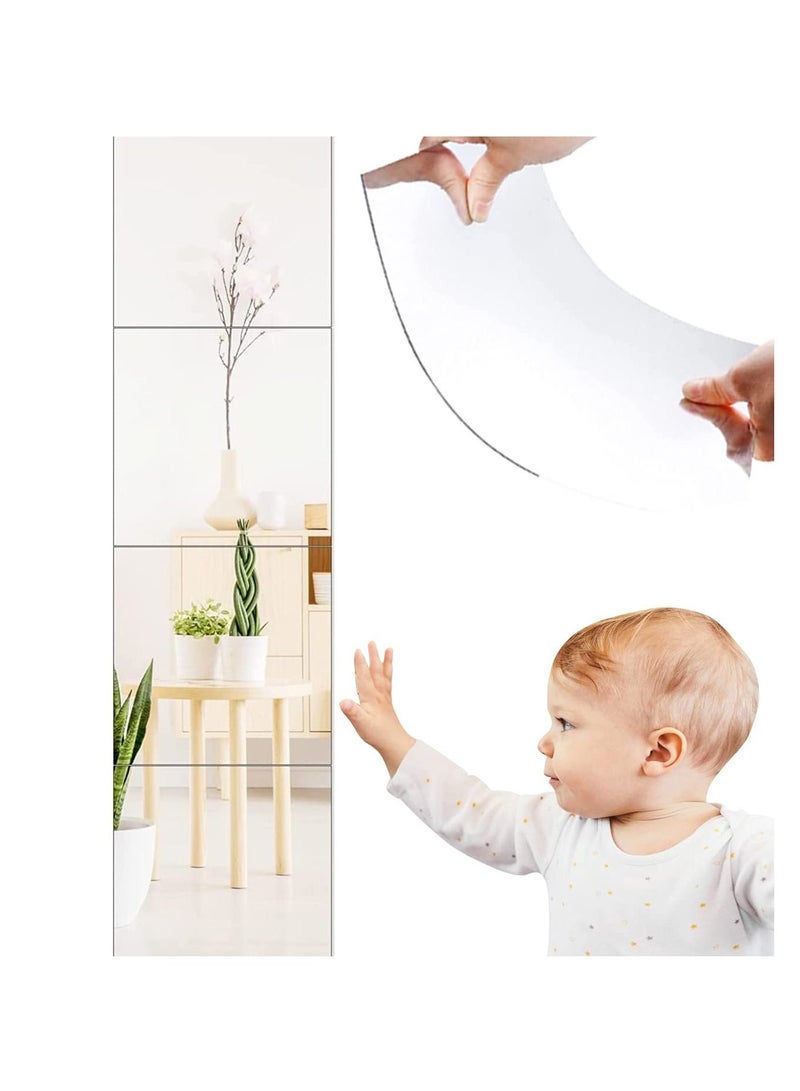 Full Length Wall Mirror Tiles, 12x 12 x 4 Pcs Acrylic Wall-Mounted, Non Glass Safety Great for Baby Kids Playroom, Used as Dorm Door Gym - Image 1