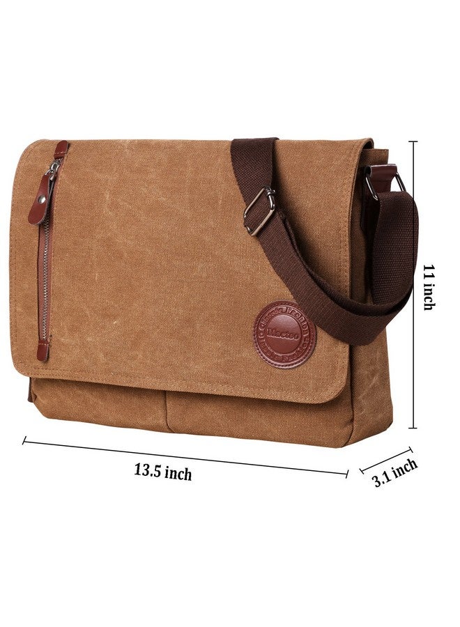 Mactso Vintage Canvas Satchel Messenger Bag for Men Women,Travel Shoulder bag 13.5" Laptop Bags Bookbag (Coffee) - Image 1