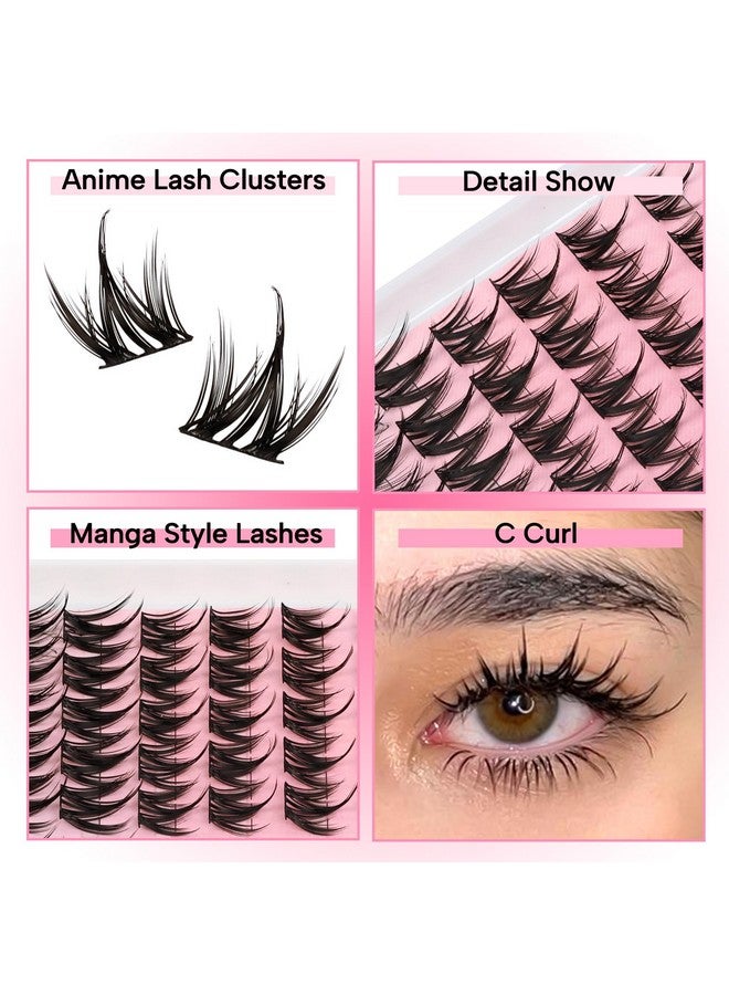 Fyonas Lash Clusters Manga Eyelash Clusters Spiky Cluster Eyelash Extensions 80Pcs C Curl Individual Lashes Volume Anime Lash Clusters with Thin Band Cosplay Lashes DIY at Home (Cutey) - Image 2