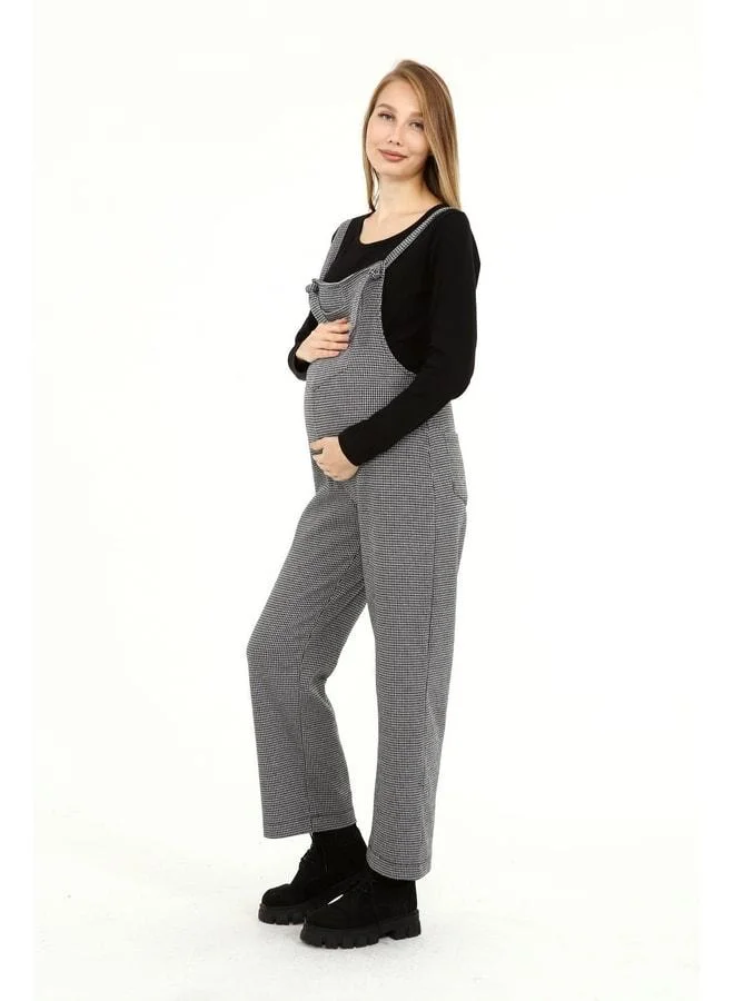 LuvmaBelly MYRA6150 Winter Long Goose Feather Pattern Maternity Jumpsuit - Gray.