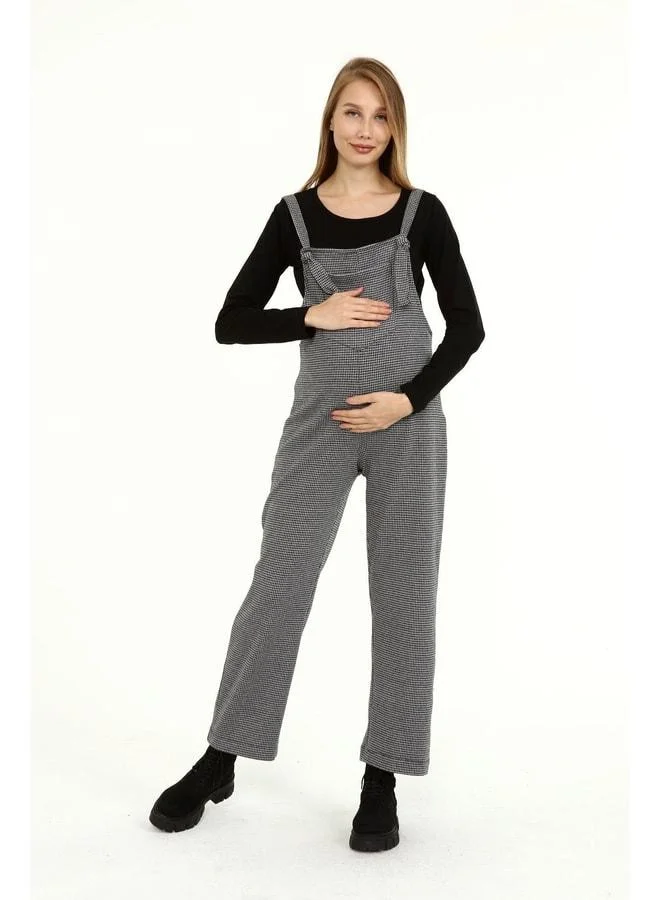 LuvmaBelly MYRA6150 Winter Long Goose Feather Pattern Maternity Jumpsuit - Gray.