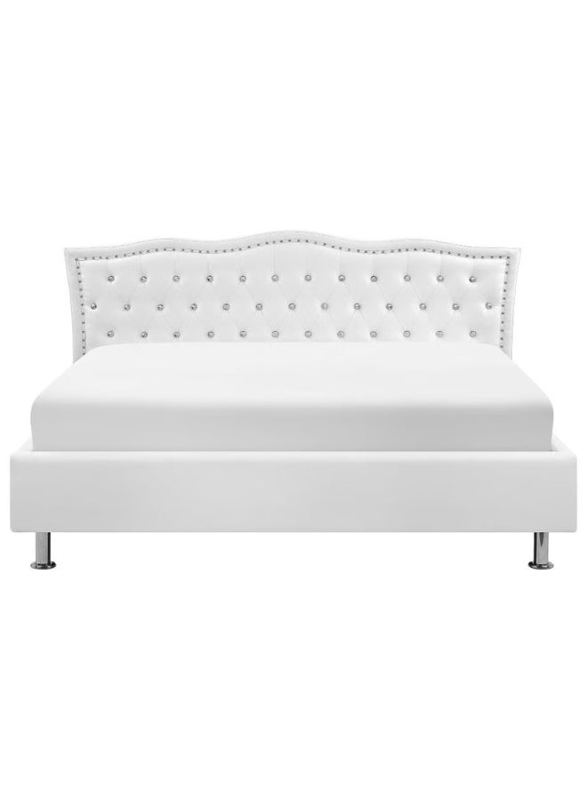 Bed and Mattress Home Velvet Glow Tufted Upholstered Twin Size ( Mattress Size 120 X 200 CM ) White Color Bed Size 212 W X 128 L CM ( Mattress Sold Separately )  - Image 3