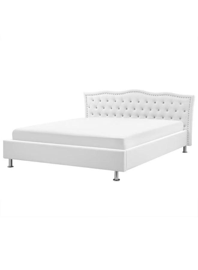 Bed and Mattress Home Velvet Glow Tufted Upholstered Twin Size ( Mattress Size 120 X 200 CM ) White Color Bed Size 212 W X 128 L CM ( Mattress Sold Separately )  - Image 2