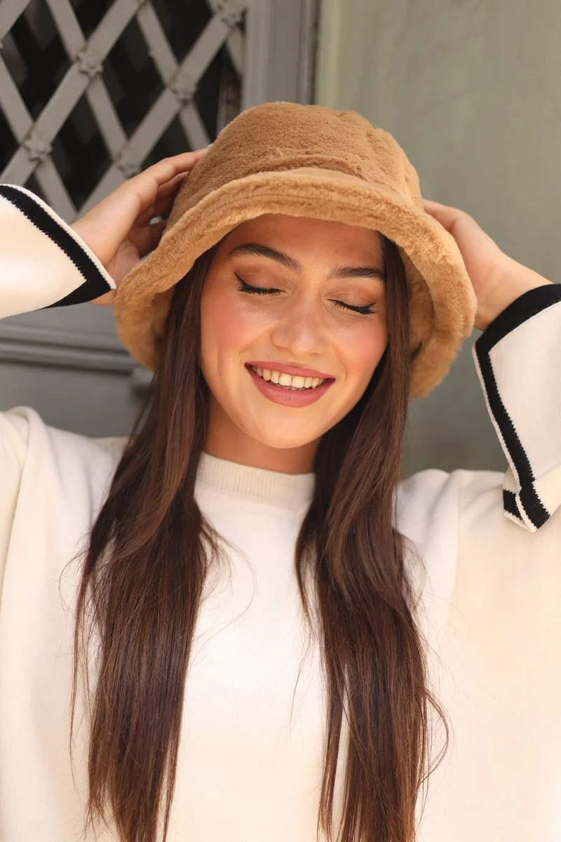 Remsa Mayo Remsa Swimwear Women Plush Bucket Hat Rkş-01 Camel