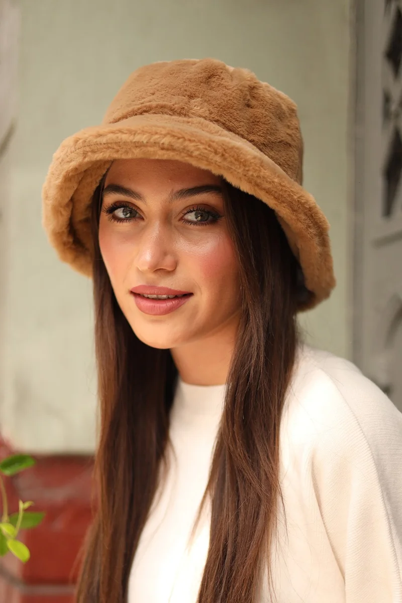 Remsa Mayo Remsa Swimwear Women Plush Bucket Hat Rkş-01 Camel