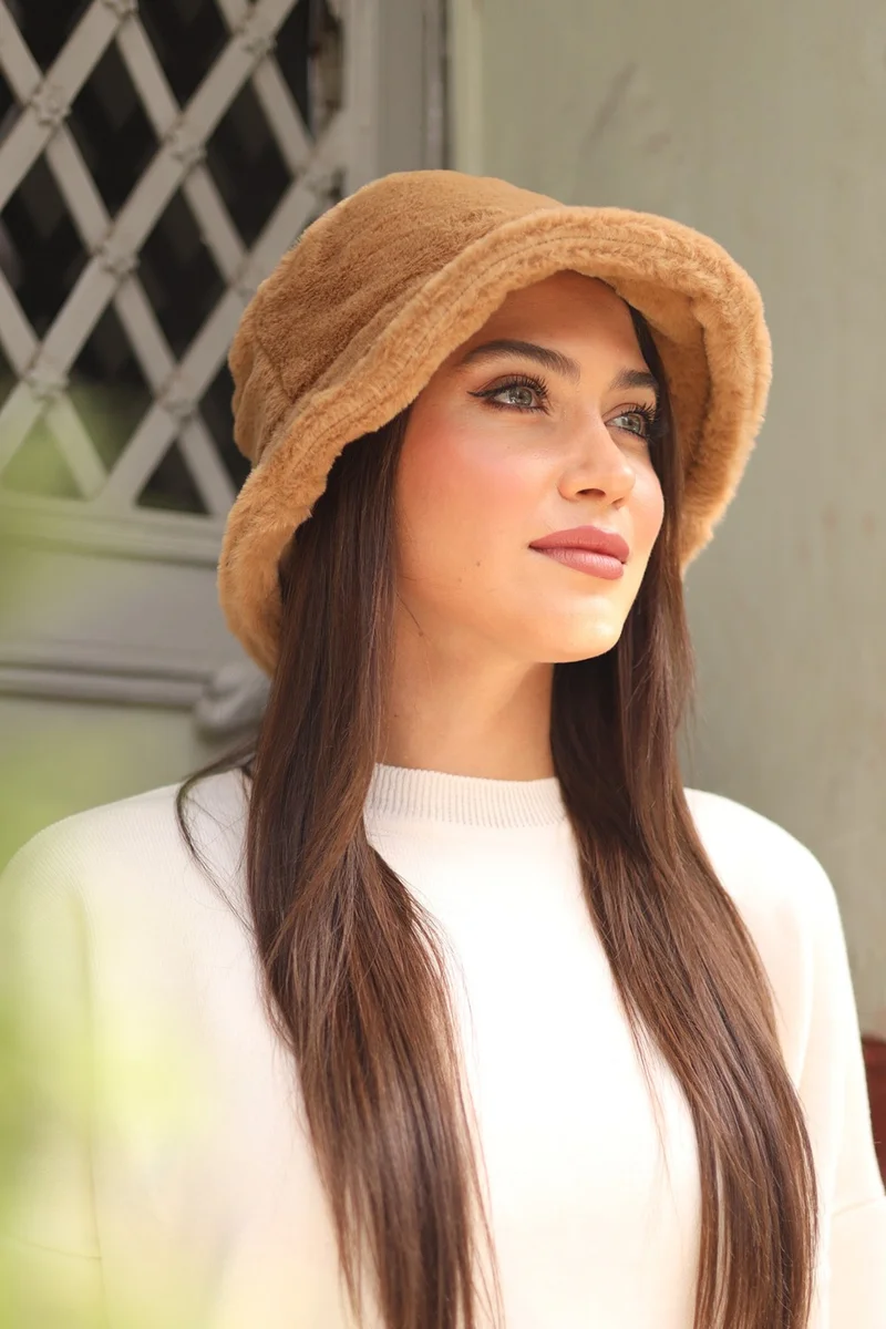 Remsa Mayo Remsa Swimwear Women Plush Bucket Hat Rkş-01 Camel
