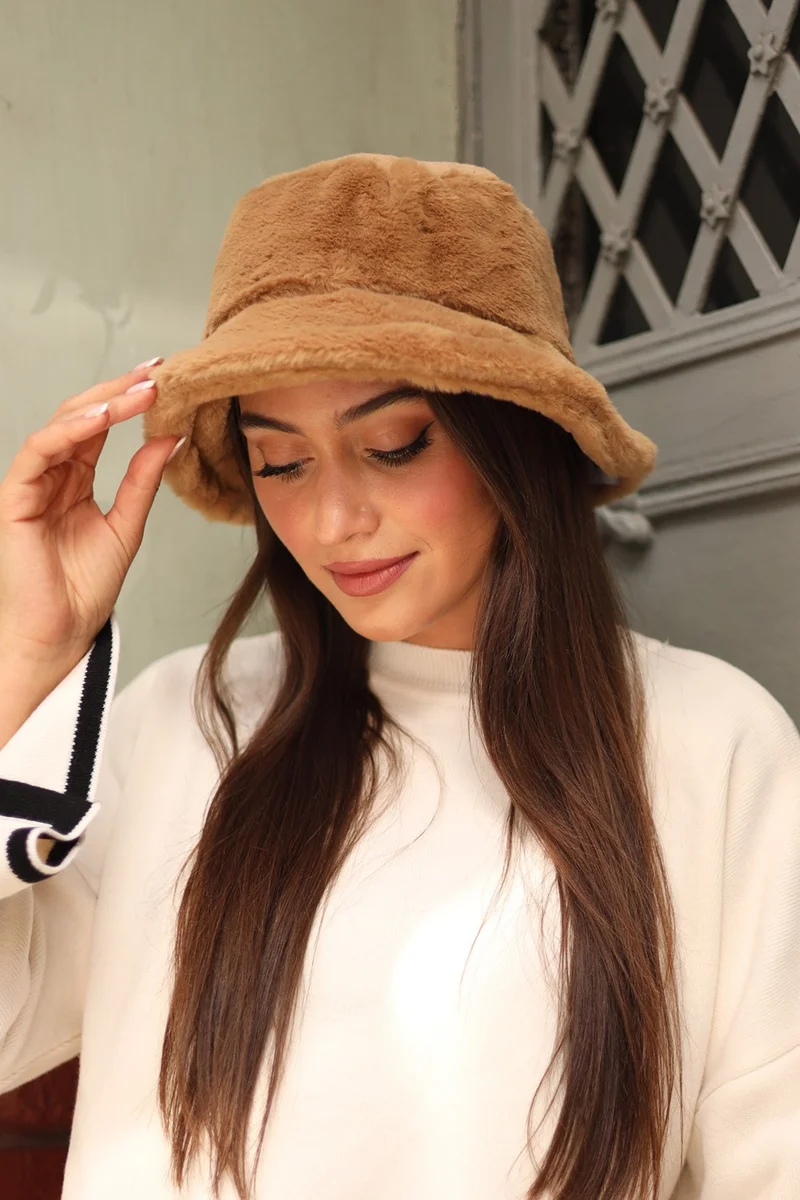 Remsa Mayo Remsa Swimwear Women Plush Bucket Hat Rkş-01 Camel