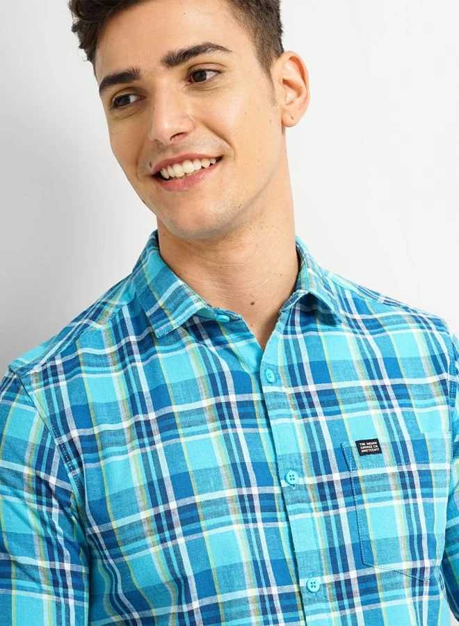 شركة المرآب الهندية Men Slim Fit Checkered Full Sleeves Cutaway Collar Casual Shirt