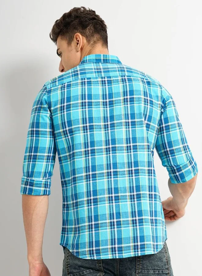 شركة المرآب الهندية Men Slim Fit Checkered Full Sleeves Cutaway Collar Casual Shirt