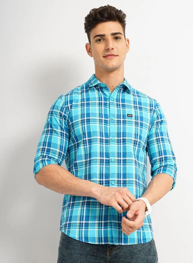 شركة المرآب الهندية Men Slim Fit Checkered Full Sleeves Cutaway Collar Casual Shirt