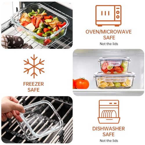 HOMBERKING 8 Pack Glass Food Storage Containers with Lids, Meal Prep Containers, Airtight Bento Boxes with Leak Proof Locking for Microwave, Oven, Freezer and Dishwasher, BPA Free, 5-35oz - Image 3