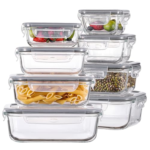 HOMBERKING 8 Pack Glass Food Storage Containers with Lids, Meal Prep Containers, Airtight Bento Boxes with Leak Proof Locking for Microwave, Oven, Freezer and Dishwasher, BPA Free, 5-35oz - Image 1