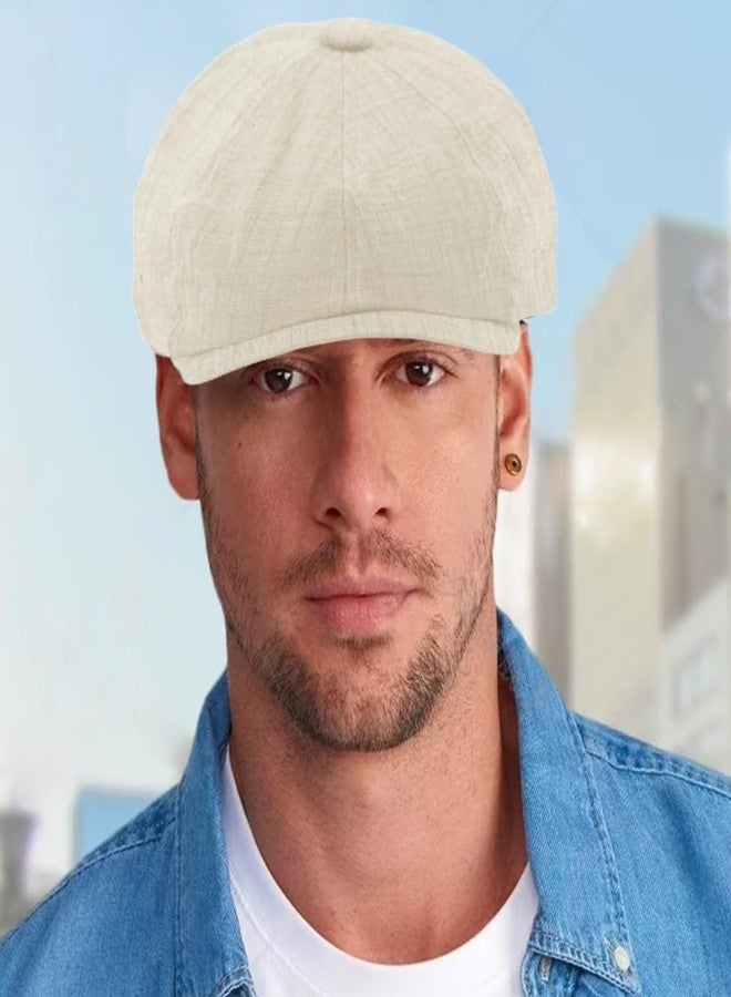 FASHIXD 8-Panel Newsboy Cap for Men Women - Summer Cotton Vintage Baker Boy Hat, Classic Unisex Flat Top for Outdoor Daily (US, Alpha, One Size, Beige) - Image 2