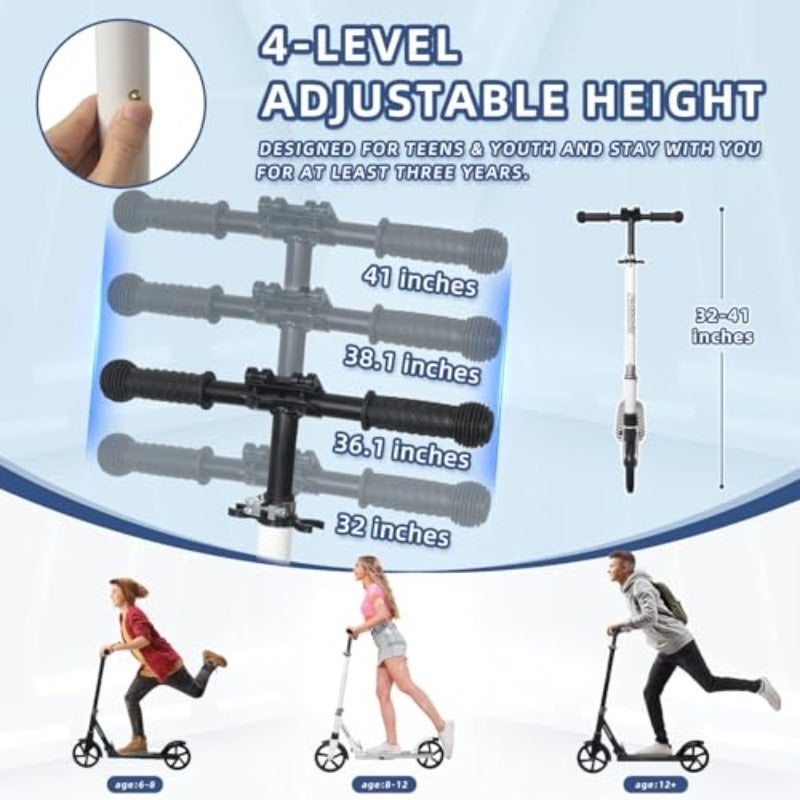 Kick Scooter for 6+ Years Teens Adults - 220LB Weight Capacity Front Shock Absorber and Adjustable Handlebar - Smooth Ride with 8" Sturdy Wheels Ideal for Outdoor Sports - Image 5