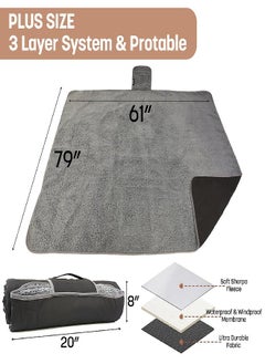 Tirrinia Waterproof Outdoor Blanket With Sherpa Lining, Windproof Triple Layers Warm Comfy Foldable For Camping Stadium, Sports, Picnic, Grass, Concerts, Pet, 51''X 59'' - Machine Washable  - Image 2