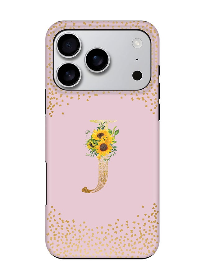Stylizedd Tough Pro Magnetic Case for iPhone 17 Pro, Dual Layer hybrid PC + TPU Mobile Cover Matte - Custom Floral Monogram - J  (Pink )