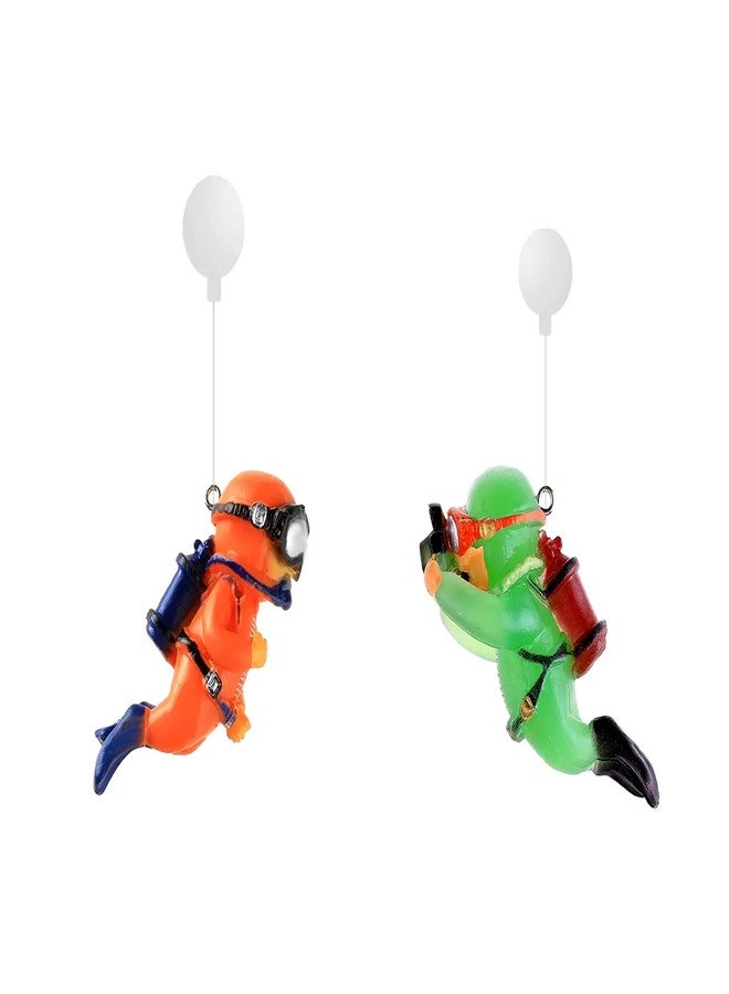 GARTIG Aquarium Glow in Dark Decorative Accessories Items Floating Diver Small Artificial Moving Toys for Fish Tank Decoration in Home with Thin Line and Suspended Ball - 2pcs (Fluorescent Green + Orange) - Image 1