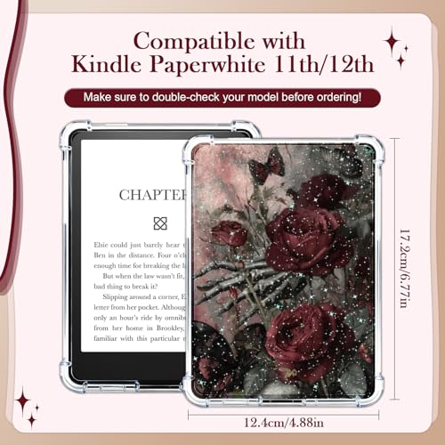 Rngmsi Insert Cardstock for Clear Case - 12Pcs Dark Romance Cardstock Inserts Compatible with Kindle Paperwhite 11th-12th, 50Pcs Rose Skeleton Stickers for E-Reader Clear Back Cover Accessories - Image 2