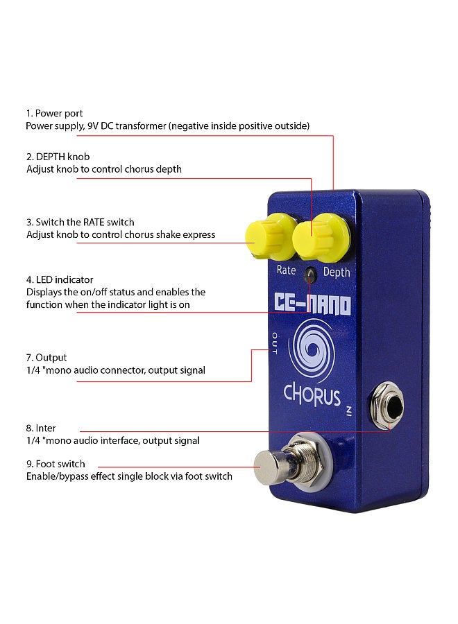 Generic Guitar Chorus Pedal Electric Guitar Effects Pedal True Bypass Zinc Alloy Shell DC 9V 6.35mm Input/Output Interface Rate/Depth 2 Knobs Mini Guitar Chorus Effector  - Image 2