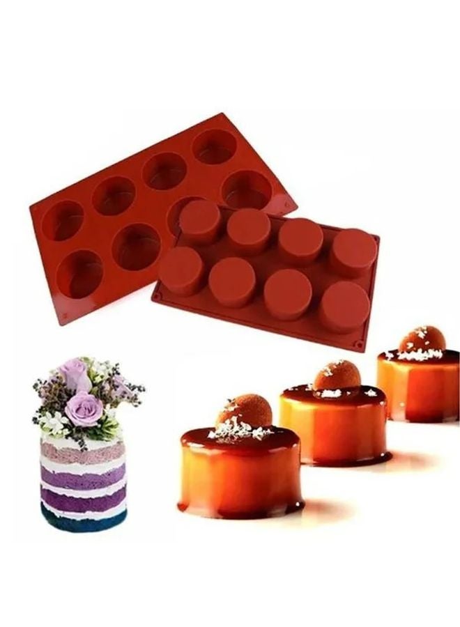 قالب كعك سيليكون دائري أحمر 8 فتحات ثلاثية الأبعاد لأدوات الخبز DIY للكب كيك والجيلي والمافن - Image 3