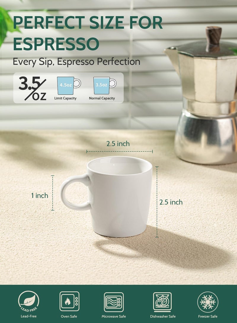 Sweese 3.5oz Porcelain Espresso Cups Set of 4, Mini Coffee Mugs Demitasse Cups - White - Image 2