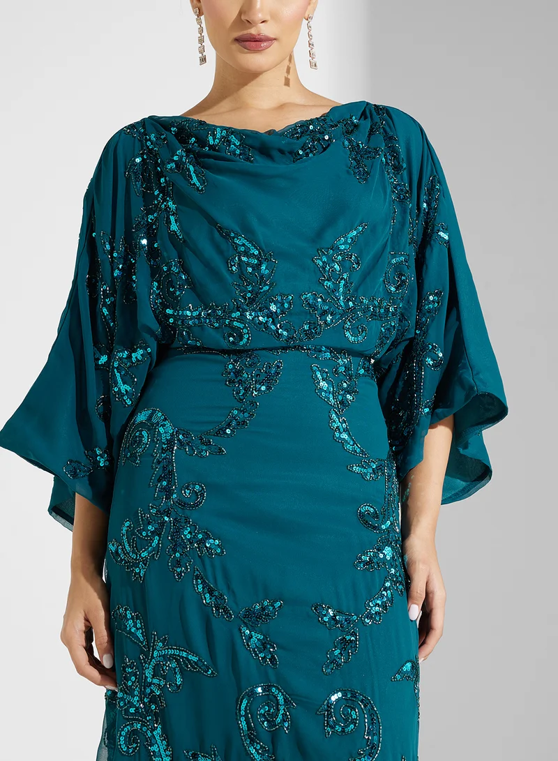 Amelia Rose Embellished Flared Sleeve Dress