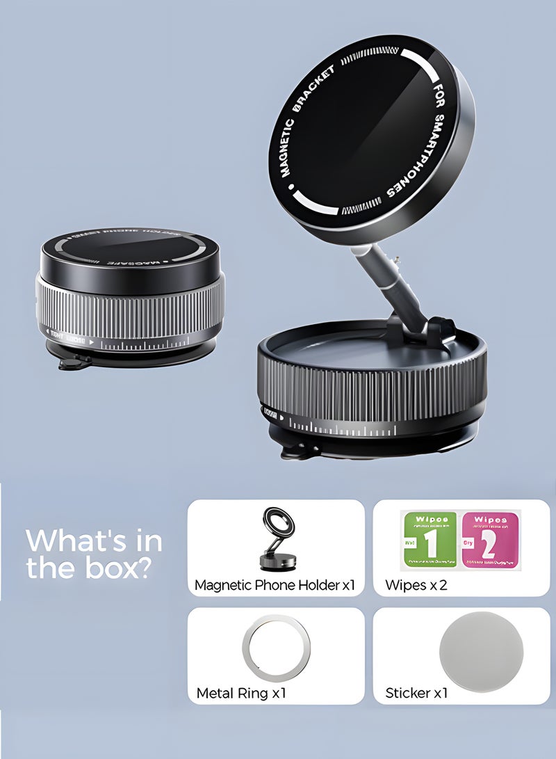 Magnetic Car Phone Holder, 360° Adjustable, Zinc Alloy Vacuum Strong Suction Cup, Suitable for Car, Travel and Gym, Glass, with Four Installation Tools  - Image 2
