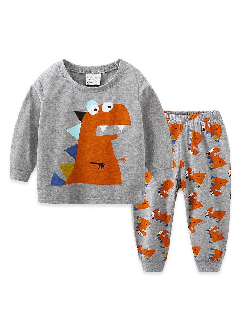 Boys' Long-Sleeved And Long-Pants Home Wear Set Pink Two-Piece Set - Image 1