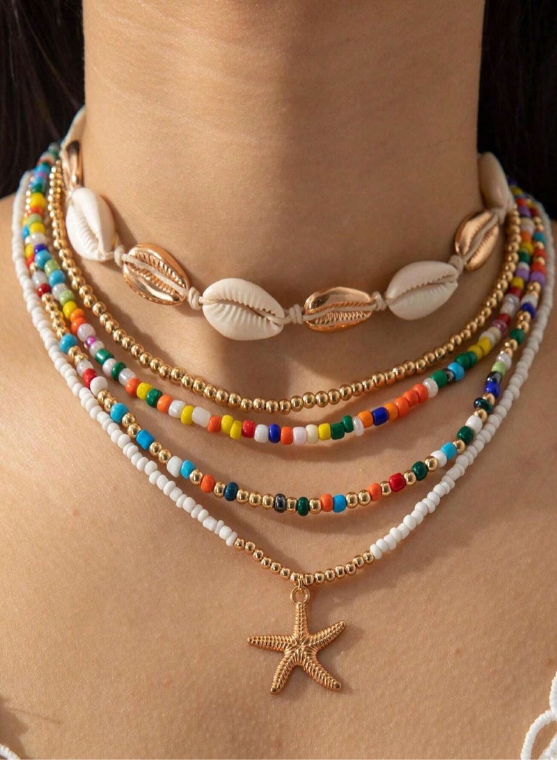 اكسسوارات بحر طقم مكون من ١٢ قطعه سوار و سلاسل بتصميم اصداف و نجم البحر مناسب للشاطئ والنزهات والرحلات والمناسبات الصيفية. - Image 2