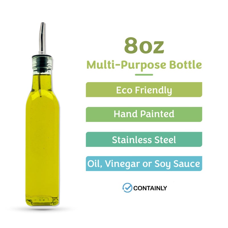 Containly 8oz Glass Olive Oil/Vinegar Bottle for Kitchen, Olive Oil Dispenser With Stainless Steel Spout for Easy Pouring, Slight Green Tint