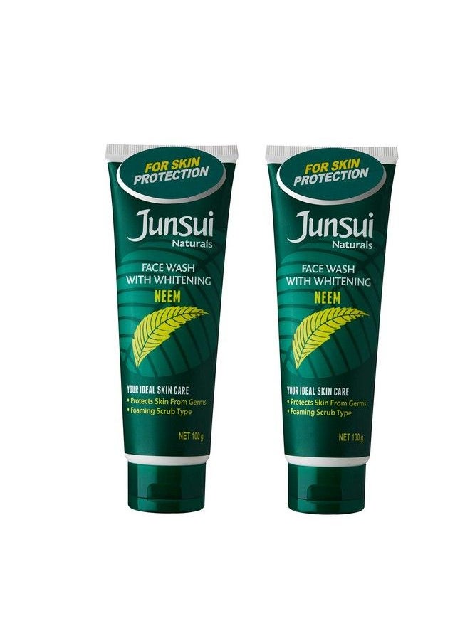 Junsui غسول الوجه الطبيعي بزيت النيم 100 جرام؛ يحمي البشرة من الجراثيم؛ يزيل الرؤوس السوداء والرؤوس البيضاء؛ معزز بمستخلصات زيت النيم وفول البطاطا؛ غسول وجه للاستخدام اليومي للفتيات والنساء؛ عبوة من قطعتين  - Image 2