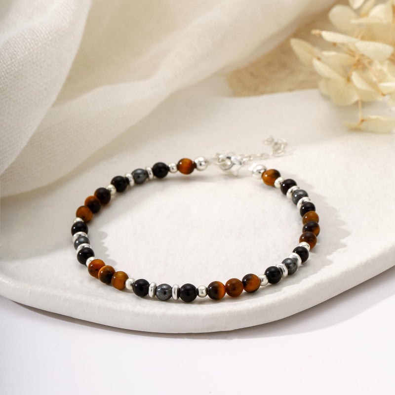 Kenailw Triple Protection Bracelet for Women Gifts, Crystal Hematite Black Tourmaline Tigers Eye Beaded Healing Obsidian Guardian Piedra Turmalina Negra Natural Stones Jewelry - Image 4