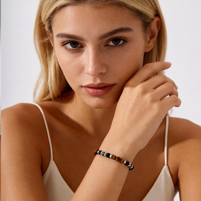 Kenailw Triple Protection Bracelet for Women Gifts, Crystal Hematite Black Tourmaline Tigers Eye Beaded Healing Obsidian Guardian Piedra Turmalina Negra Natural Stones Jewelry - Image 3