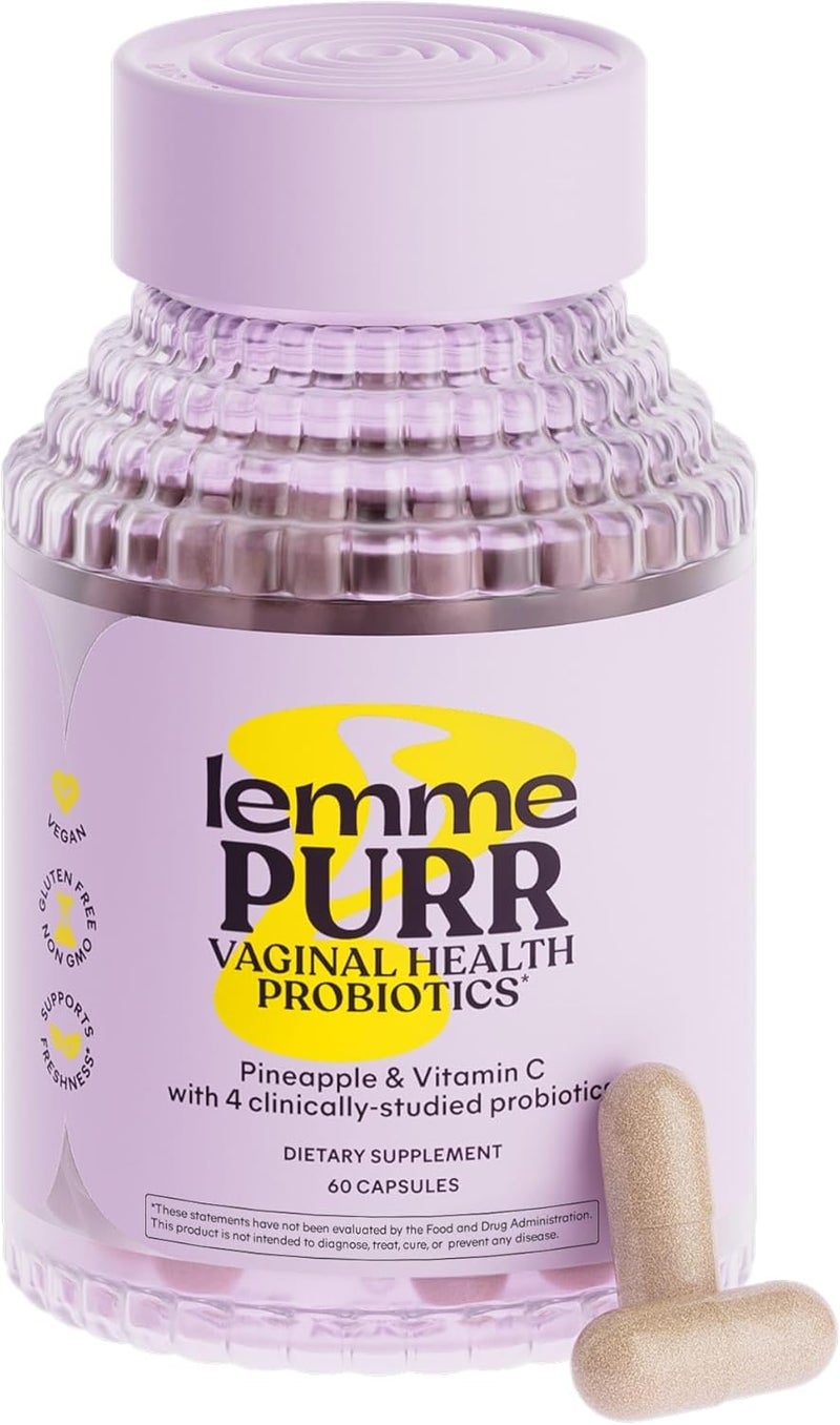 Lemme Purr Vaginal Probiotics for Women  Promotes pH Balance Healthy Vaginal Odor  Urinary Tract Health wLactobacillus Blend Clinically Tested Strains Pineapple  Vitamin C  60 Veggie Capsules - Image 1