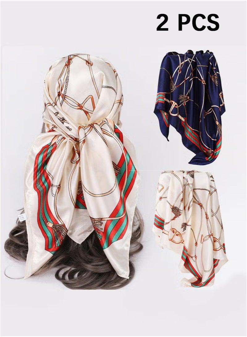 OMEVE Satin Large Square Head Scarf for Women, 2 Packs Silk Like Scarf Lightweight Satin Head Scarves, Neck Hair Scarves Hair Bandanas for Women Girls Hair Wrapping and Sleeping (35" × 35") - Image 1