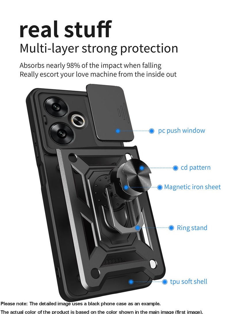 Case for OPPO A5 Pro with Sliding Camera Cover, Kickstand, PC+TPU Dual-Layer Back Cover,Blue - Image 2