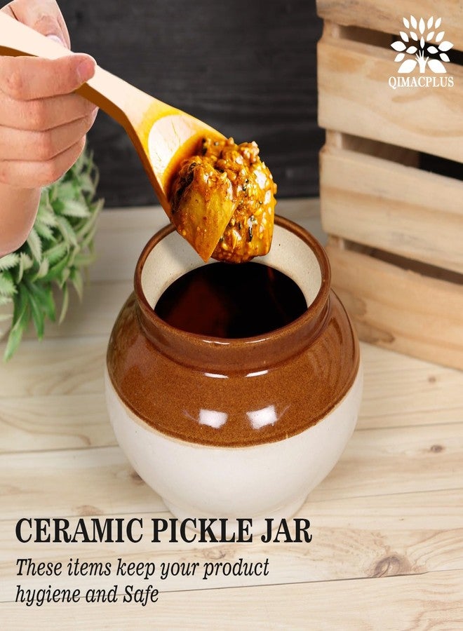 Qimacplus Ceramic Pickle Jars for Dining Table With Lids & Holder | Achar Handi | Kitchen Storage & Dinning Table | Achaar Barni 250 ML Set of 1 - Image 5