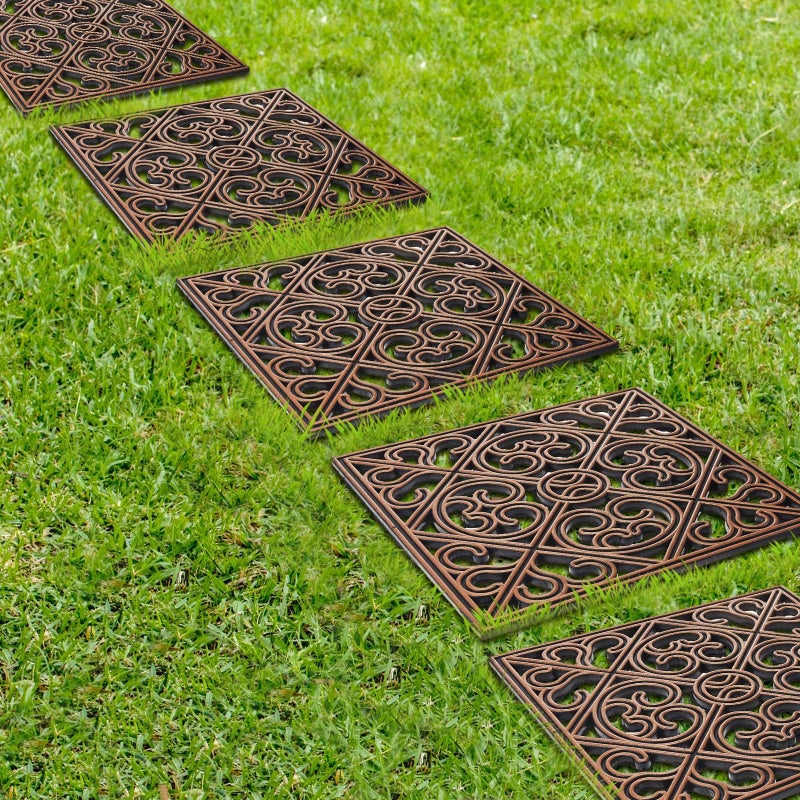 Pangda 8 Pcs Rubber Stepping Stones Outdoor Garden Walkway, 12 x 12 Inch Heavy Duty Pathway Pavers Retro Decorative Stepping Stones for Outside Landscaping Yard Lawn Path(Copper,Cross Square) - Image 4