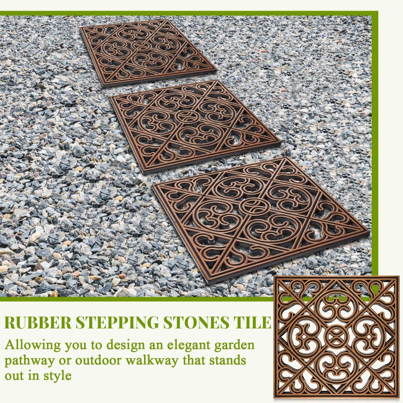 Pangda 8 Pcs Rubber Stepping Stones Outdoor Garden Walkway, 12 x 12 Inch Heavy Duty Pathway Pavers Retro Decorative Stepping Stones for Outside Landscaping Yard Lawn Path(Copper,Cross Square) - Image 3