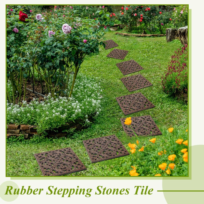Pangda 8 Pcs Rubber Stepping Stones Outdoor Garden Walkway, 12 x 12 Inch Heavy Duty Pathway Pavers Retro Decorative Stepping Stones for Outside Landscaping Yard Lawn Path(Copper,Cross Square) - Image 5