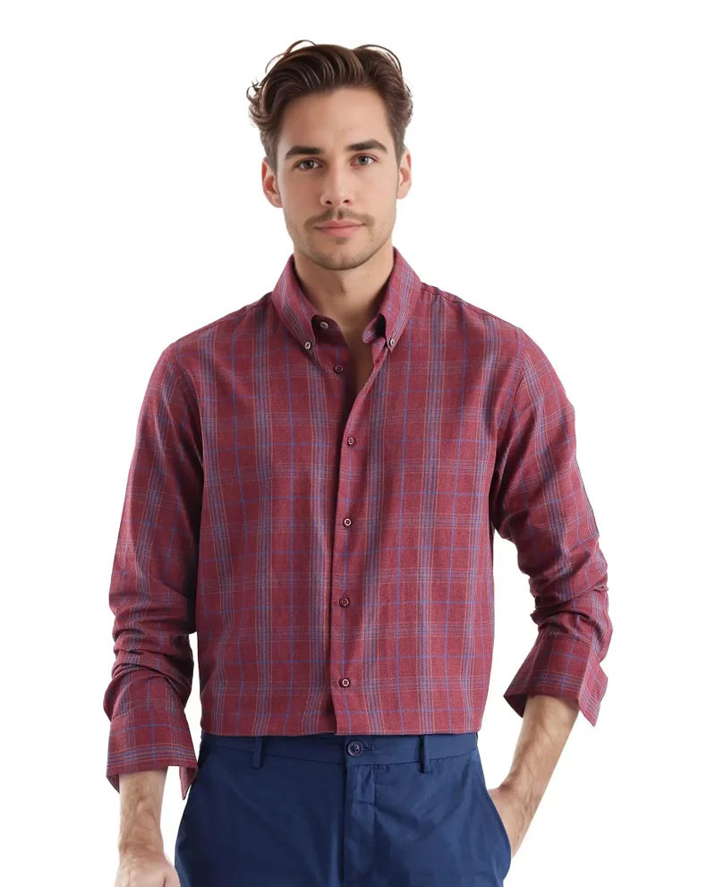 Rare Rabbit Rare Rabbit Men's Rudo Dark Red Cotton Fabric Full Sleeve Regular Fit Checks Shirt