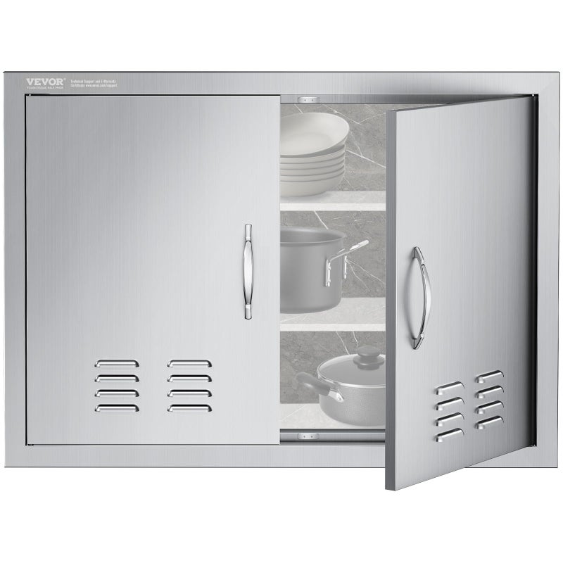 VEVOR Outdoor Kitchen Doors, 30W x 21H Inch, 304 Stainless Steel Double Doors with Vents, BBQ Access Door with 2 Detachable Handles and 6 Hooks, for BBQ Island - Image 1