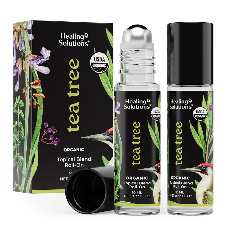 Healing Solutions (2 Pack) USDA Certified Organic Tea Tree Essential Oil Roll-On for Sleep & Skin - Body Oil Topical Applicator - Image 1
