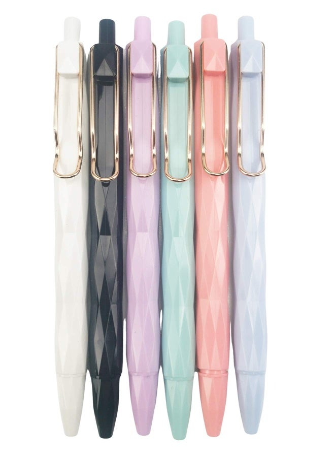 Retractable Gel Pens, Black Ink, Cute Pens, Pastel Pens Barrel, Premium Fine Writing Pens, Fine Point, 0.5mm, Metallic Clip, Soft Comfort Grip, 6 Counts, Nice Pack - Image 1