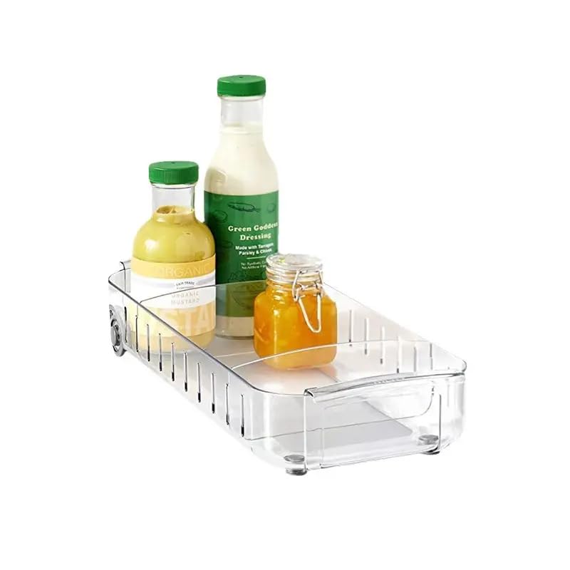 LEVGRY Fridge Organizer Bins on Wheels Clear Roll Out Drawer Refrigerator Organizing Caddy with Dividers Thick Plastic Storage Bins for Pantry Kitchen Cabinet pack of 1 - Image 1