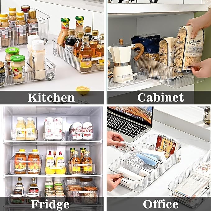 LEVGRY Fridge Organizer Bins on Wheels Clear Roll Out Drawer Refrigerator Organizing Caddy with Dividers Thick Plastic Storage Bins for Pantry Kitchen Cabinet pack of 1 - Image 5