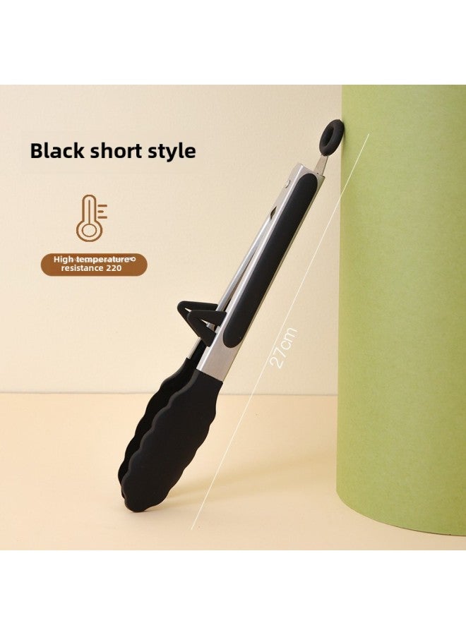 Clip Kitchen Anti-scalding Clip Barbecue Food Clip Food Clip Fried Steak Special Clip Food Clip Stainless Steel-Color:9inch Black (with Stand) - Image 1