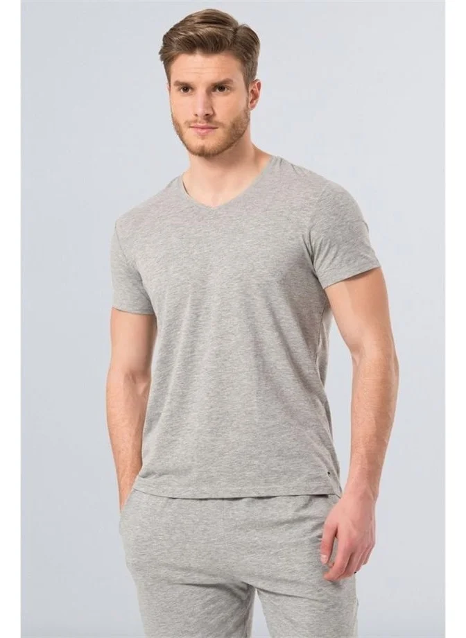 cacharel 1332 V Neck Short Sleeved Men's T-Shirt - Gray Melange