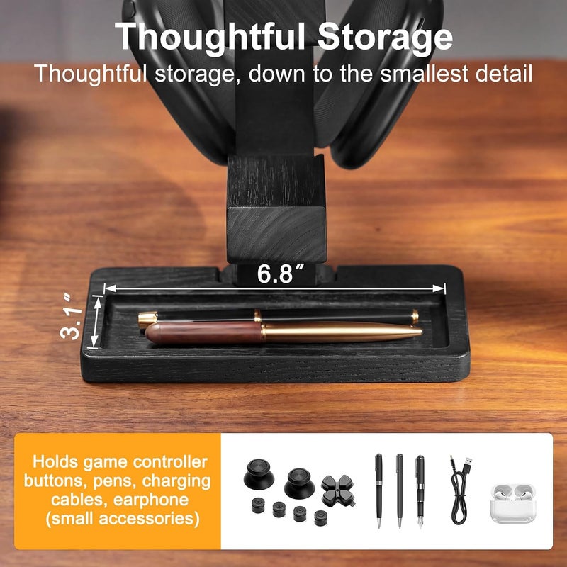 HUMANCOZY Solid Wood Controller Holder and Headphone Stand, Gaming Controller Stand for Desk, Dual Controller Organizer Rack, Fits Xbox, PS4, PS5, Gamepad, Headset Holder for Son, Husband, Boyfriend（Black） - Image 5